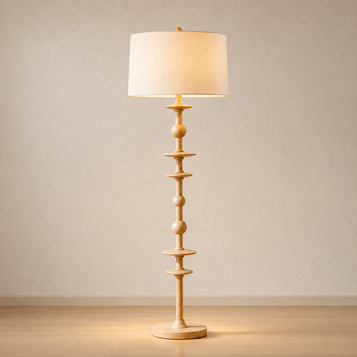 Beige 62.5-inch oak floor lamp