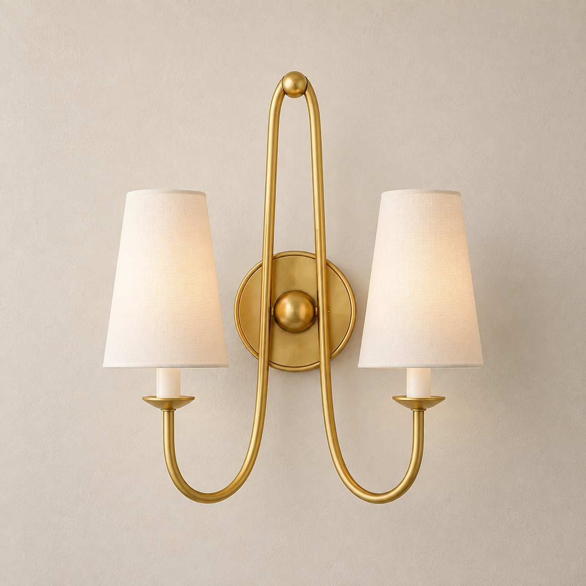 18.25-Inch Elegant Beige Wall Sconce with Antique Gold Leaf Finish & Soft Fabric Shades