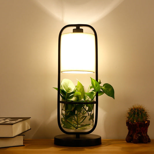 Modern Glass Plant Table Lamp with Hydroponic Design